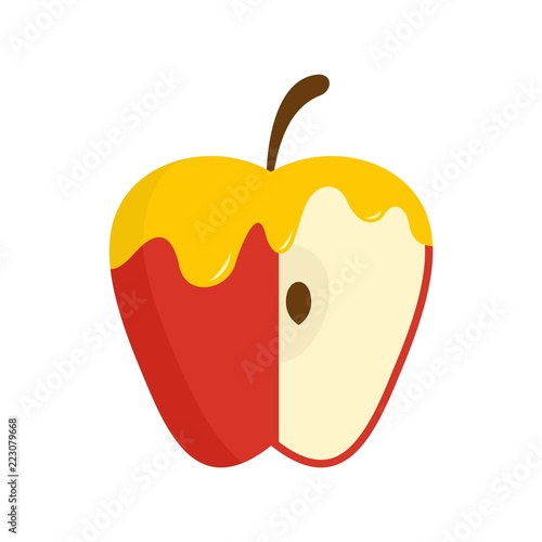 Honey on red apple icon. Flat illustration of honey on red apple vector icon for web design