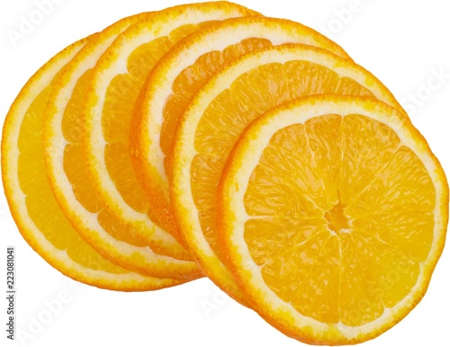 Delicious orange slices on white background