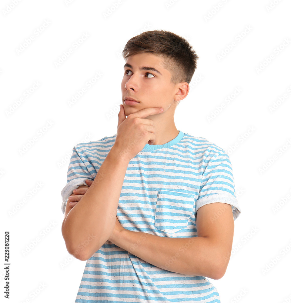 Teenage boy in casual clothes on white background Teenage boy in casual clothes on white background