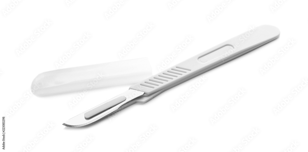 Surgical scalpel on white background. Medical tool Surgical scalpel on white background. Medical tool