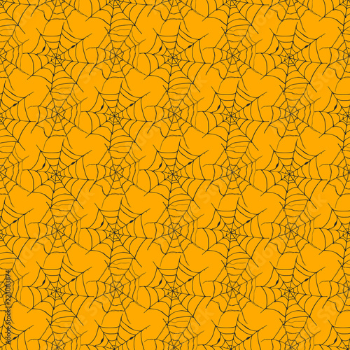 Spider web seamless pattern vector illustration. Hand drawn sketched web background