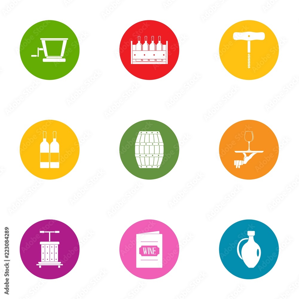 Wine book icons set. Flat set of 9 wine book vector icons for web isolated on white background Wine book icons set. Flat set of 9 wine book vector icons for web isolated on white background