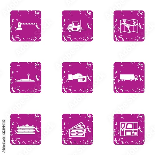 Seaport icons set. Grunge set of 9 seaport vector icons for web isolated on white background