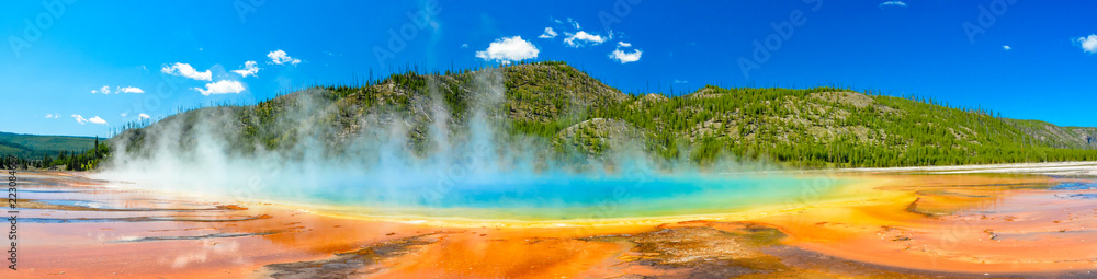 Panoramic View of the Grand Prismatic Lake in Yellowstone National Park Panoramic View of the Grand Prismatic Lake in Yellowstone National Park