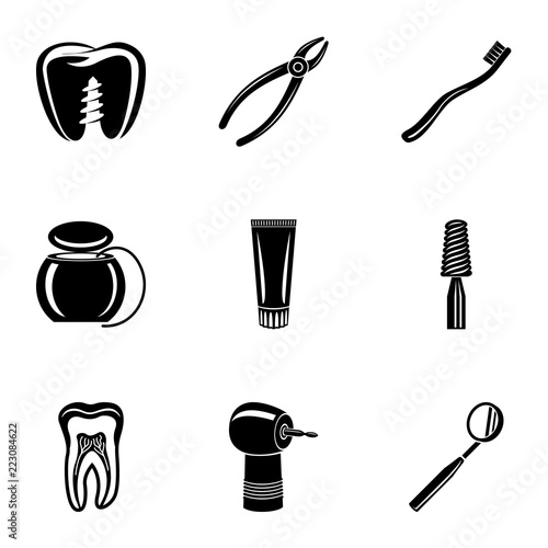 Fototapeta Naklejka Na Ścianę i Meble -  Replacement tooth icons set. Simple set of 9 replacement tooth vector icons for web isolated on white background