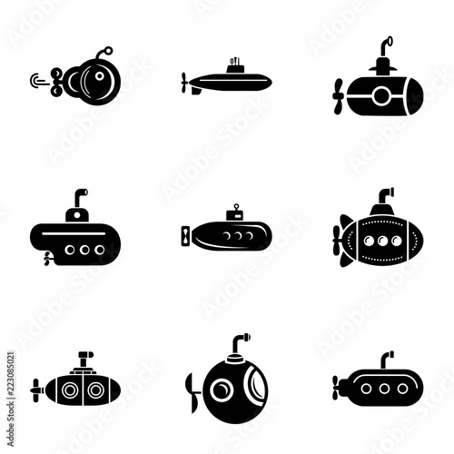 Submarine watercraft icons set. Simple set of 9 submarine watercraft vector icons for web isolated on white background