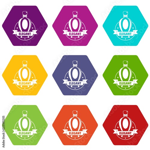 Elegant perfume icons 9 set coloful isolated on white for web