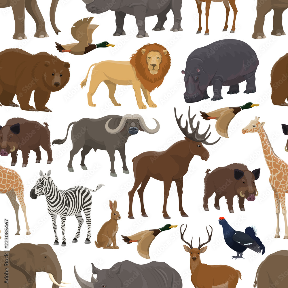 Fototapeta premium Animal and bird seamless pattern