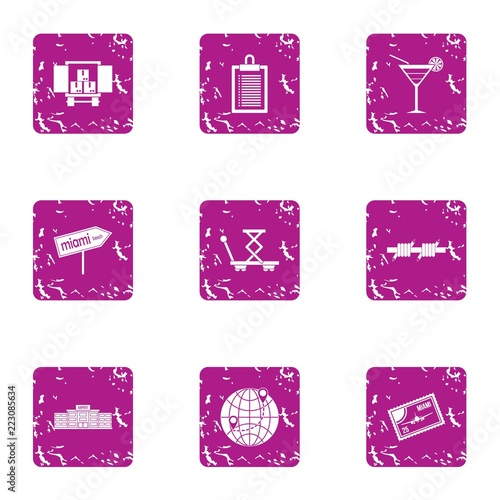 Biz delivery service icons set. Grunge set of 9 biz delivery service vector icons for web isolated on white background
