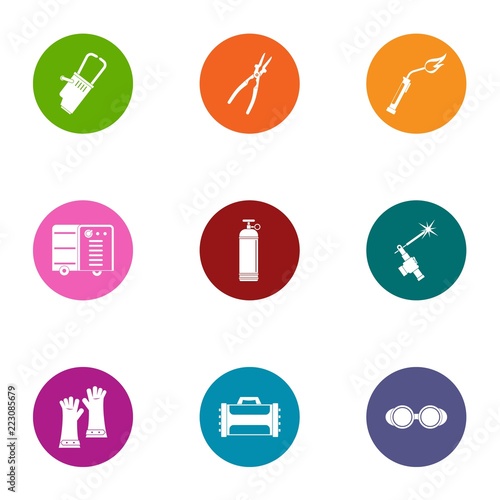 Microwelding icons set. Flat set of 9 microwelding vector icons for web isolated on white background