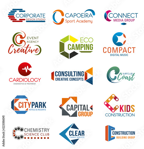 Business and identity icons with letter C