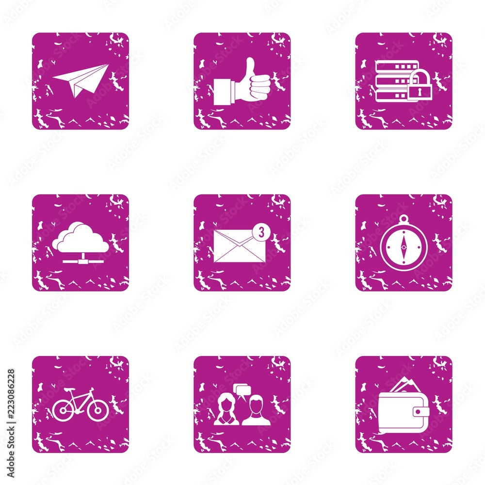 Notification icons set. Grunge set of 9 notification vector icons for web isolated on white background Notification icons set. Grunge set of 9 notification vector icons for web isolated on white background