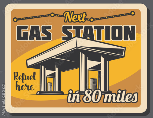 Gas station and fuel pump retro banner