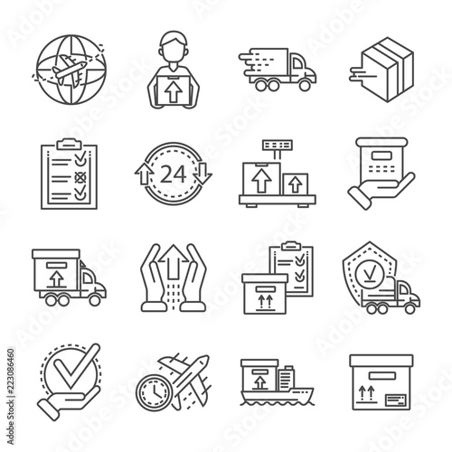 Parcel dellivery icon set. Outline set of parcel dellivery vector icons for web design isolated on white background