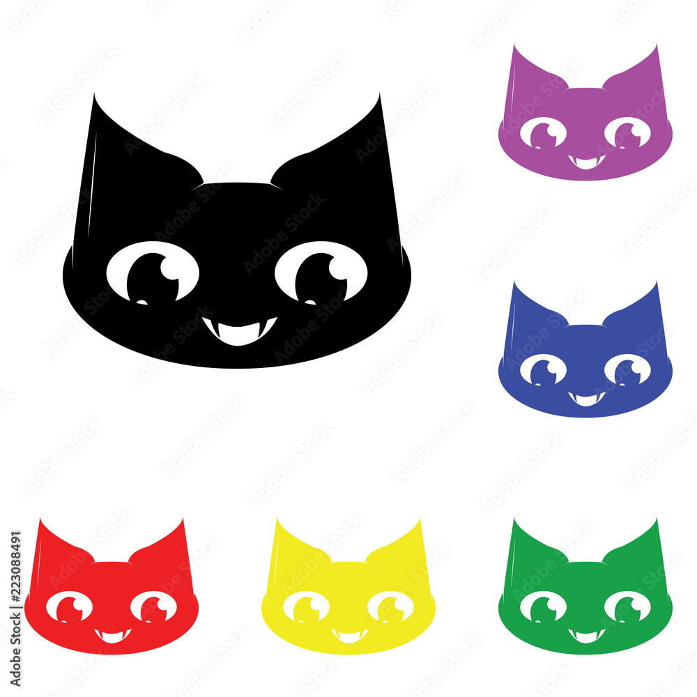 Element of Cartoon black cat face in multi colored icons. Premium