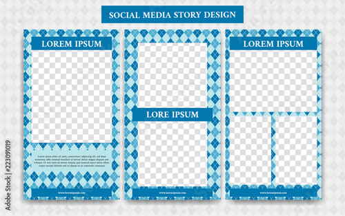 Blue argyle diamond sweater look pattern social media collage photo story template frame editable design