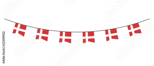 Bunting decoration in colors of Denmark flag. Garland, pennants on a rope for party, carnival, festival, celebration. For National Day of  Denmark on August 18 photo