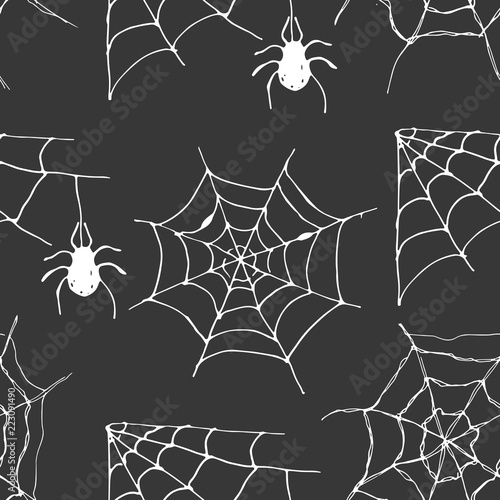 Spider web seamless pattern vector illustration. Hand drawn sketched web background