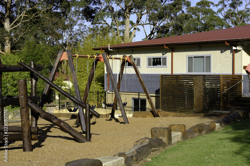 Wooden swings in school playground
