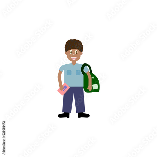 Cartoon character, African Boy with a school satchel show two fingers as v sign.,vector eps10