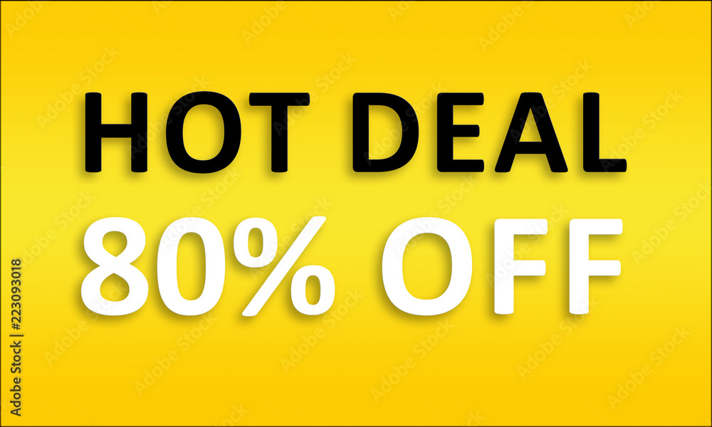 Fototapeta premium Hot Deal 80% Off - Golden business poster. Clean text on yellow background.