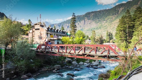 The red bridge in Old Manali, Himachal Pradesh, India photo