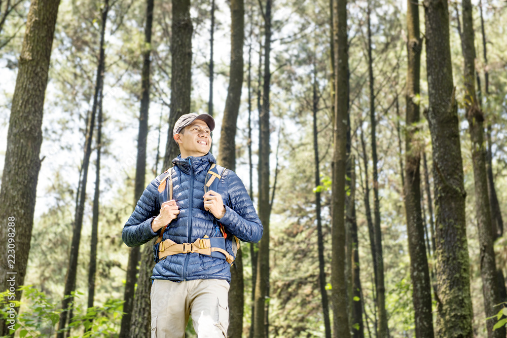 Handsome asian traveler with backpack Handsome asian traveler with backpack