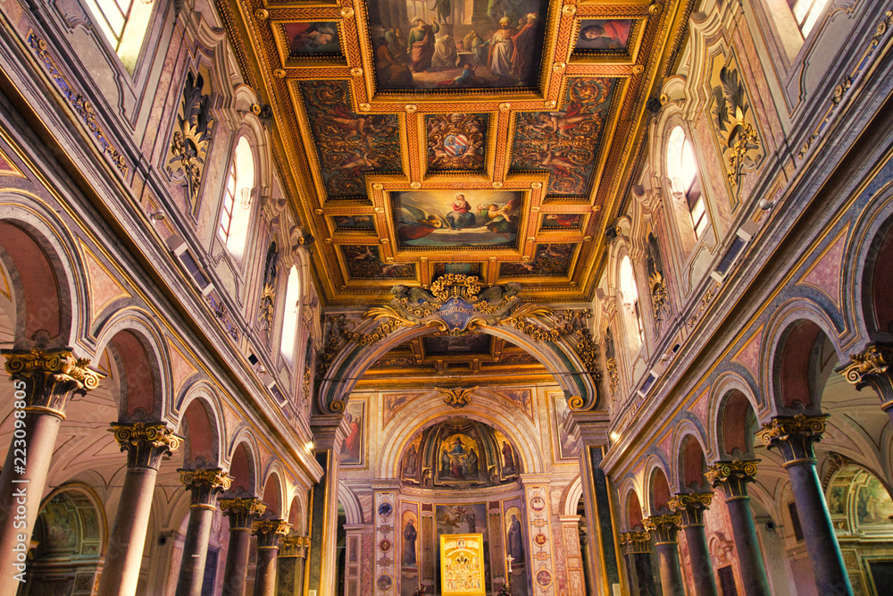 Interior of Roman Catholic Church in Rome, Italy