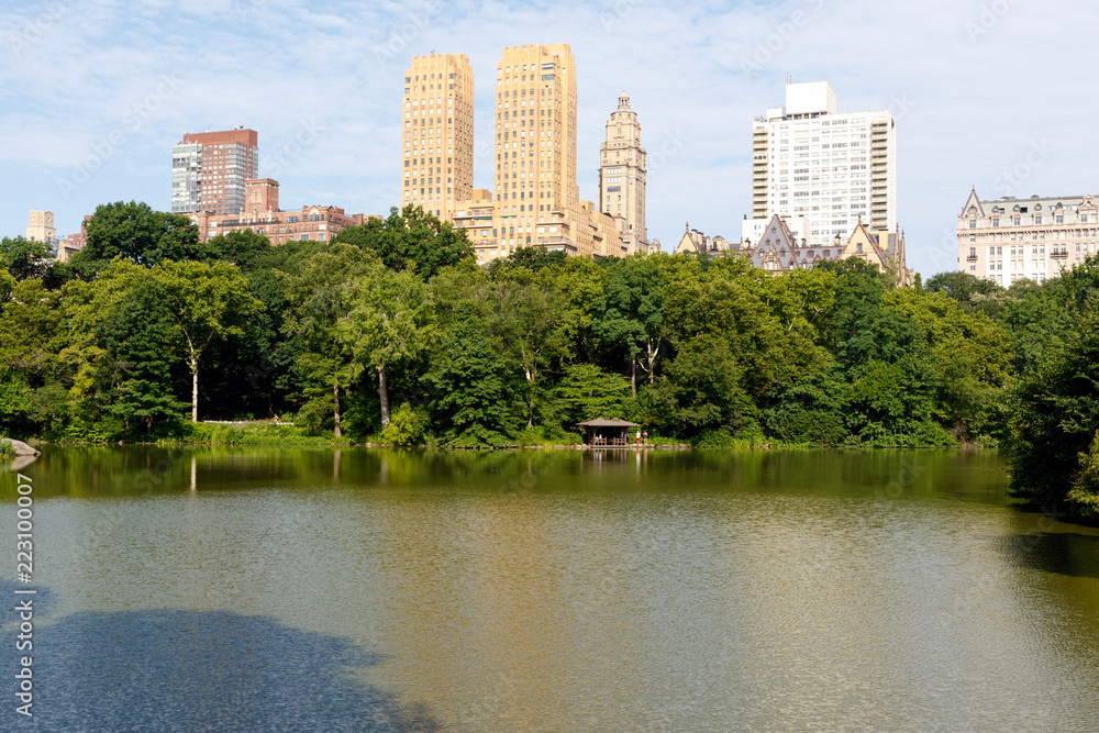 Buildings on the Upper West Side of Manhattan, as seen across the Lake in Central Park, New York City