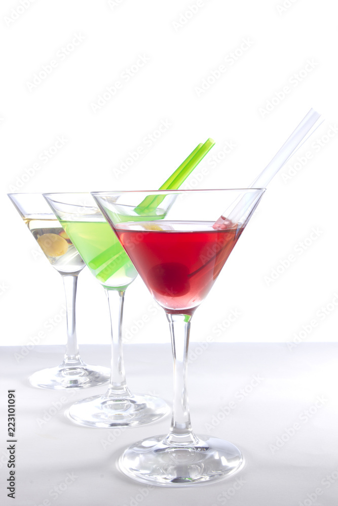 Set of multi-colored cocktails