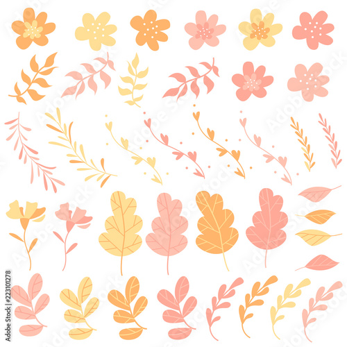 Wallpaper Mural Set of plants and flowers for creating compositions, constructor, template, flat style Torontodigital.ca