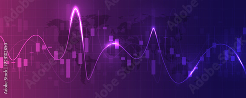Stock exchange chart market investment trading with world map. Trading platform. Business graph. Vector Illustration