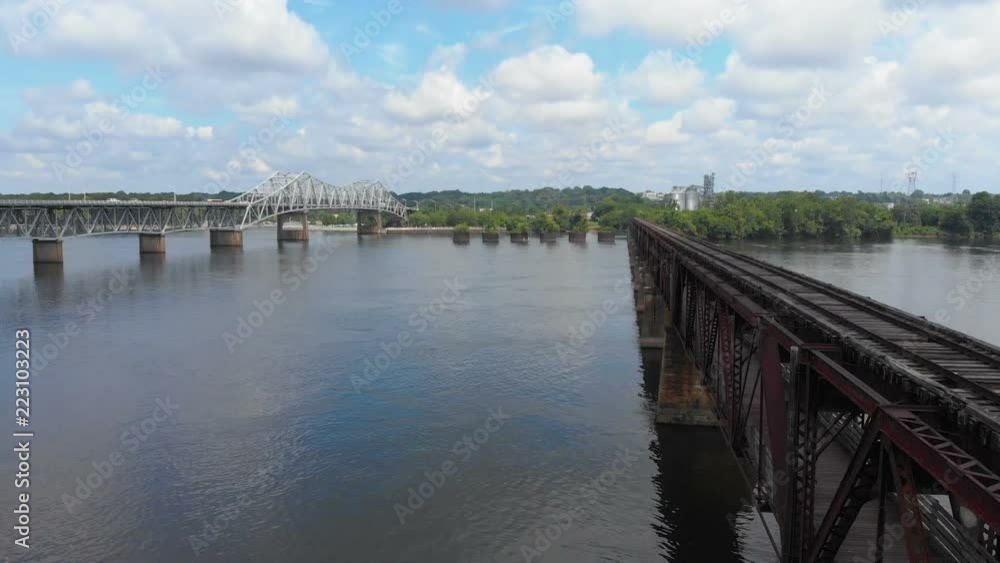 Bridge at Muscle Shoals Sheffield, Alabama - Tennessee River Aerial Shot Bridge at Muscle Shoals Sheffield, Alabama - Tennessee River Aerial Shot