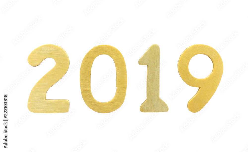 2019 happy New Year with wooden numbers 2019 against white background, with clipping path 2019 happy New Year with wooden numbers 2019 against white background, with clipping path