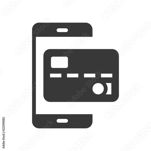 credit card on smart phone, payment by credit card on e commerce, bank and financial related icon, glyph design