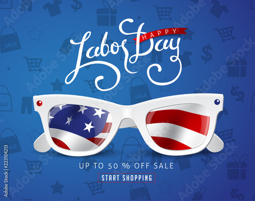 Labor day sale promotion advertising banner template decor with American flag.Vector illustration .