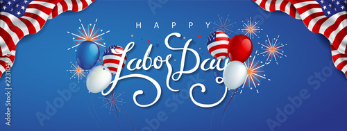 Labor day sale promotion advertising banner template decor with American flag balloons design .American labor day wallpaper.voucher discount.Vector illustration .