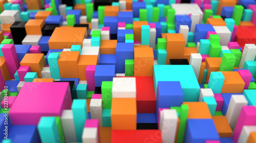 Pattern from colorful cubes of different sizes