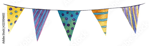 Watercolor colorful flags (banner). Hand drawn illustration.