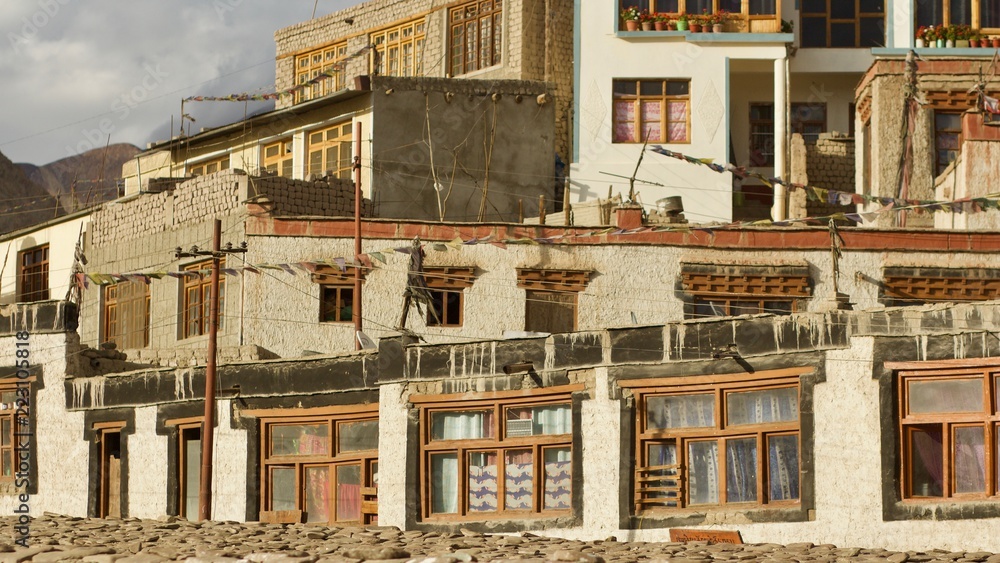 Close up view of mountain houses in Leh, Ladakh, India Close up view of mountain houses in Leh, Ladakh, India