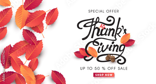 calligraphy of Thanksgiving day sale banner. Seasonal lettering.vector illustration
