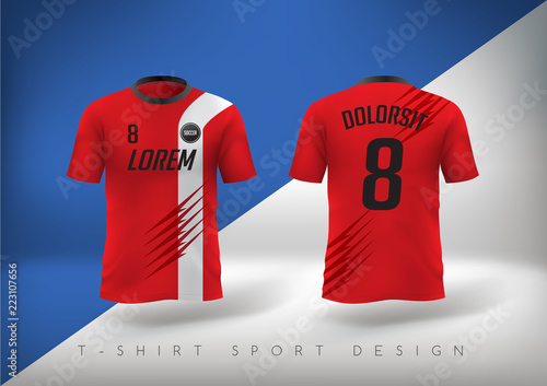 Soccer t-shirt design slim-fitting with round neck. Vector illustration