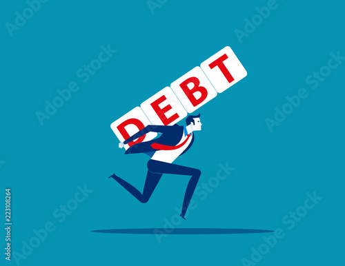 Man under the burden of loan. Concept business debt vector illustration, Business character style, Cartoon design.