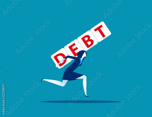 Woman under the burden of loan. Concept business debt vector illustration  Business character style  Cartoon design.