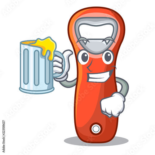 With juice plastic bottle opener isolated on cartoon