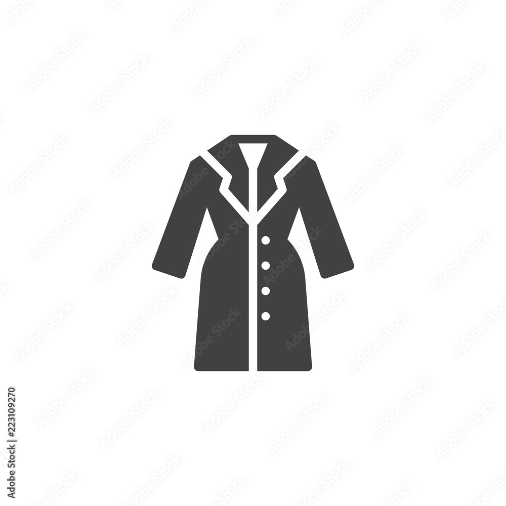 Women's coat vector icon. filled flat sign for mobile concept and web design. Female Jacket simple solid icon. Symbol, logo illustration. Pixel perfect vector graphics Women's coat vector icon. filled flat sign for mobile concept and web design. Female Jacket simple solid icon. Symbol, logo illustration. Pixel perfect vector graphics