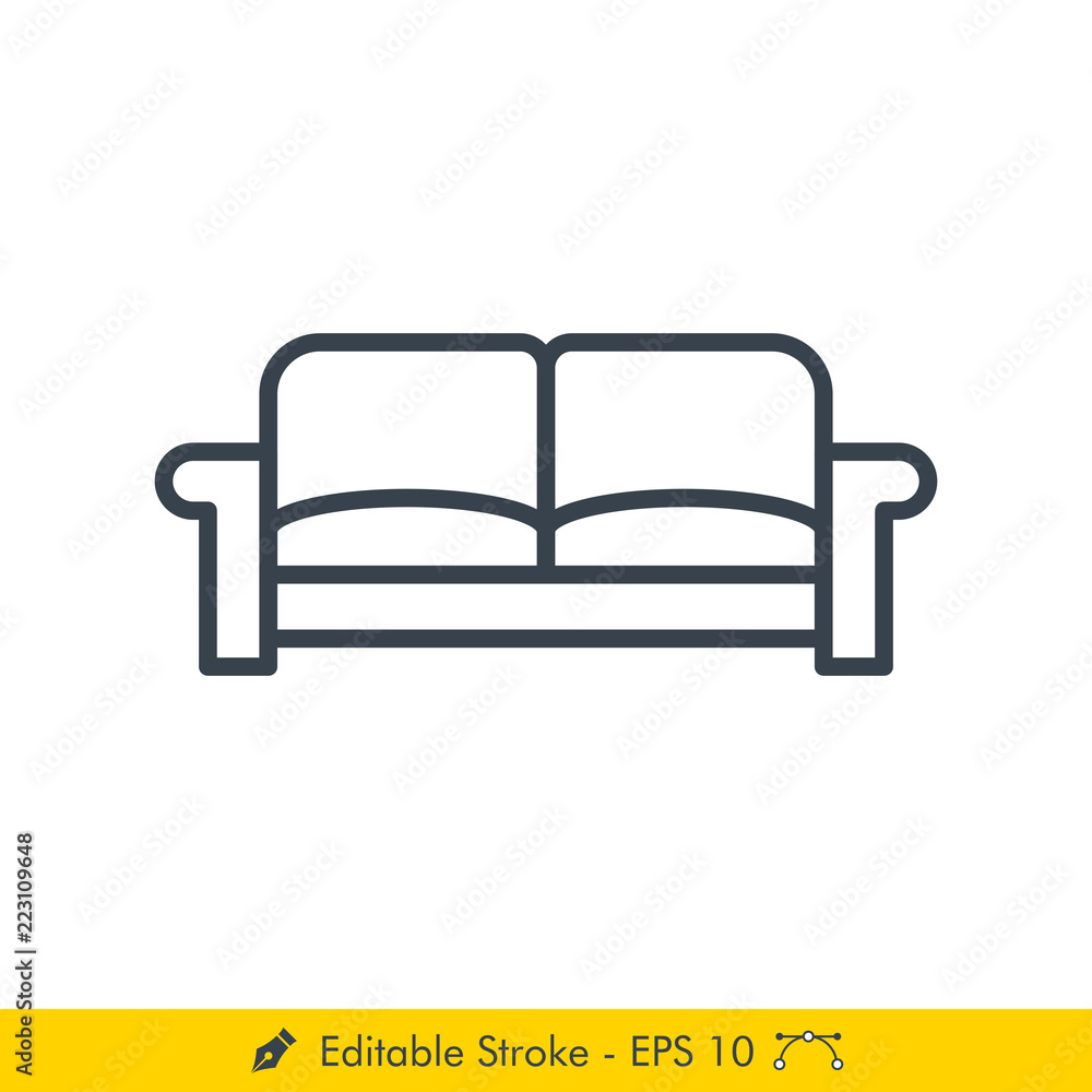 Sofa (Couch) Icon / Vector - In Line / Stroke Design Sofa (Couch) Icon / Vector - In Line / Stroke Design