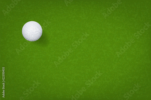 Golf ball on green grass texture background. Vector.