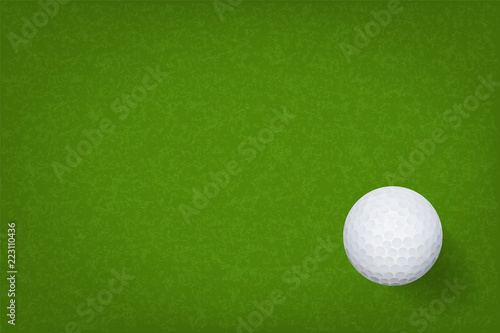 Golf ball on green grass texture background. Vector.