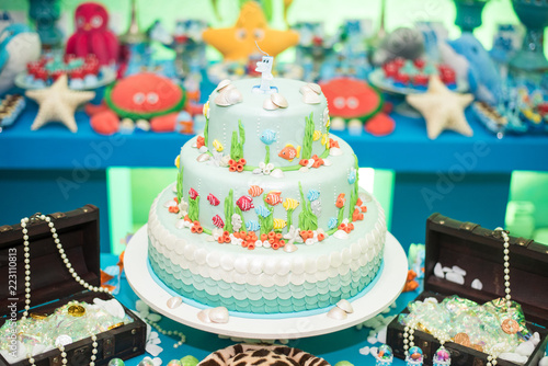 Birthday table decorated sea theme - Cake